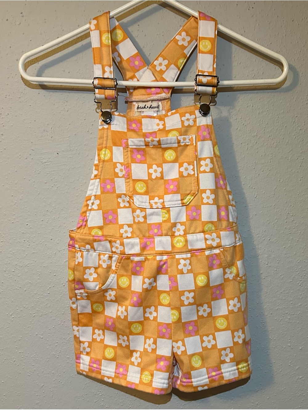 Girls Derek Heart Floral Checkered Shortalls Sz 7